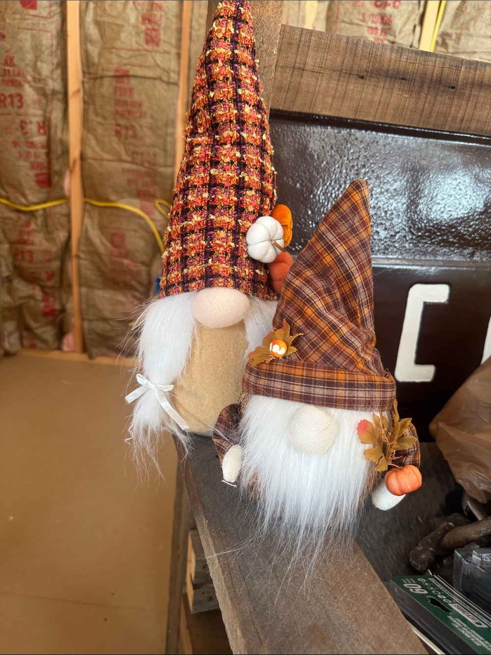 Autumn Plaid Gnome Table Decor - Brown & Orange